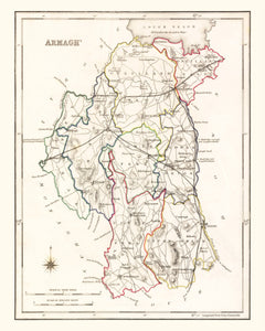 Vintage Map of Armagh County Ireland, 1846