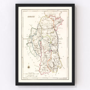 Vintage Map of Armagh County Ireland, 1846