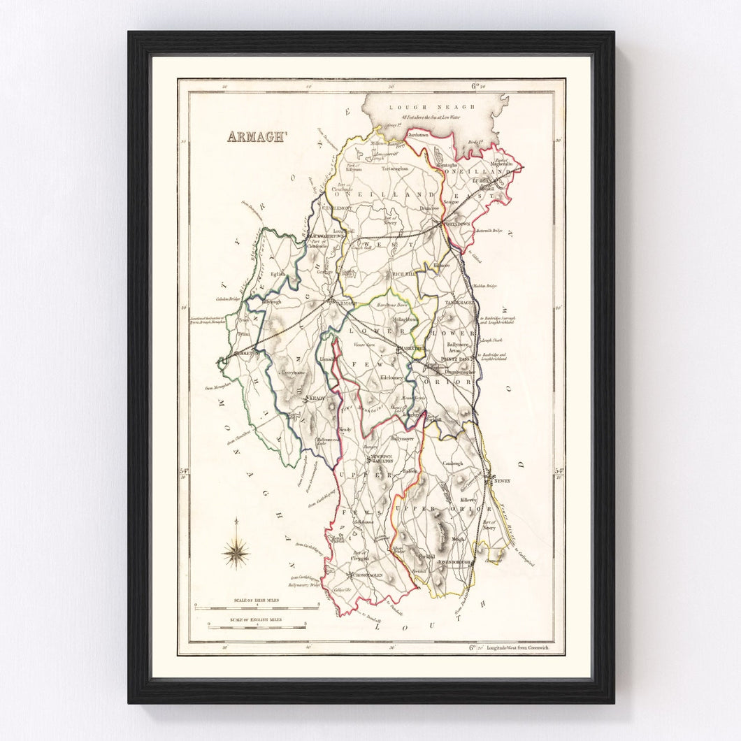 Vintage Map of Armagh County Ireland, 1846