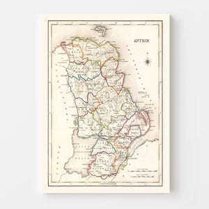 Vintage Map of Antrim County Ireland, 1846