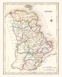 Vintage Map of Antrim County Ireland, 1846