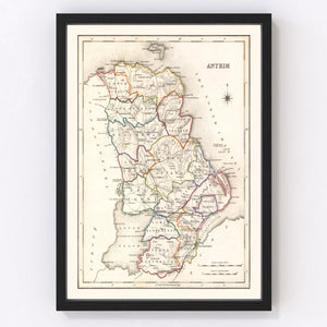 Vintage Map of Antrim County Ireland, 1846