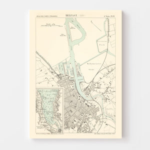 Vintage Map of Belfast, Ireland 1888