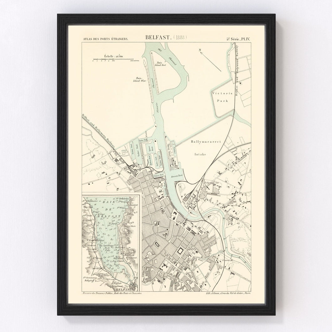 Vintage Map of Belfast, Ireland 1888