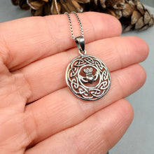 Load image into Gallery viewer, Classic Celtic Knot Claddagh Necklace in Sterling Silver
