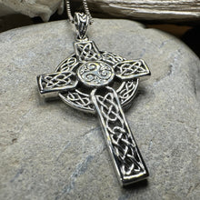 Load image into Gallery viewer, Aileran Triskele Celtic Cross Necklace in Sterling Silver
