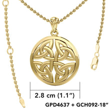 Load image into Gallery viewer, Celtic Trinity Quaternary Knot Solid Gold Pendant
