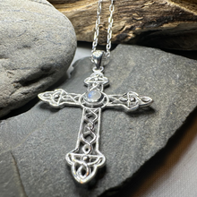 Load image into Gallery viewer, Gratitude Celtic Cross Moonstone Necklace in Sterling Silver
