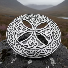 Load image into Gallery viewer, Large Celtic Cross Tartan Pin - Handmade in Scotland
