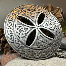 Load image into Gallery viewer, Large Celtic Cross Tartan Pin - Handmade in Scotland
