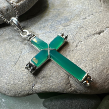 Load image into Gallery viewer, Celtic Cross Necklace - Green Agate and Marcasite
