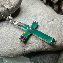 Load image into Gallery viewer, Celtic Cross Necklace - Green Agate and Marcasite
