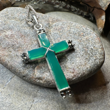 Load image into Gallery viewer, Celtic Cross Necklace - Green Agate and Marcasite
