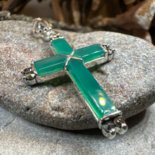 Load image into Gallery viewer, Celtic Cross Necklace - Green Agate and Marcasite
