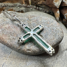 Load image into Gallery viewer, Celtic Cross Necklace - Green Agate and Marcasite

