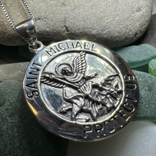 Load image into Gallery viewer, Protect Us Saint Michael Pendant in Sterling Silver
