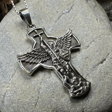 Load image into Gallery viewer, Large Saint Michael Cross Pendant in Sterling Silver
