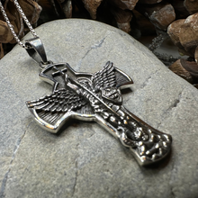 Load image into Gallery viewer, Large Saint Michael Cross Pendant in Sterling Silver
