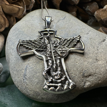 Load image into Gallery viewer, Large Saint Michael Cross Pendant in Sterling Silver
