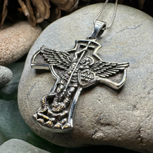 Load image into Gallery viewer, Large Saint Michael Cross Pendant in Sterling Silver
