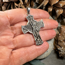 Load image into Gallery viewer, Large Saint Michael Cross Pendant in Sterling Silver
