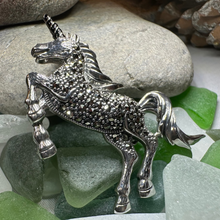 Load image into Gallery viewer, Prancing Unicorn of Scotland Pin in Sterling Silver
