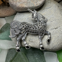 Load image into Gallery viewer, Elegant Marcasite Unicorn of Scotland Pin - Handmade

