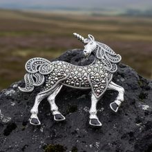 Load image into Gallery viewer, Elegant Marcasite Unicorn of Scotland Pin - Handmade
