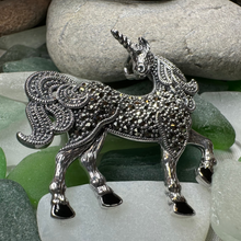 Load image into Gallery viewer, Elegant Marcasite Unicorn of Scotland Pin - Handmade
