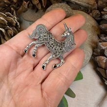 Load image into Gallery viewer, Elegant Marcasite Unicorn of Scotland Pin - Handmade
