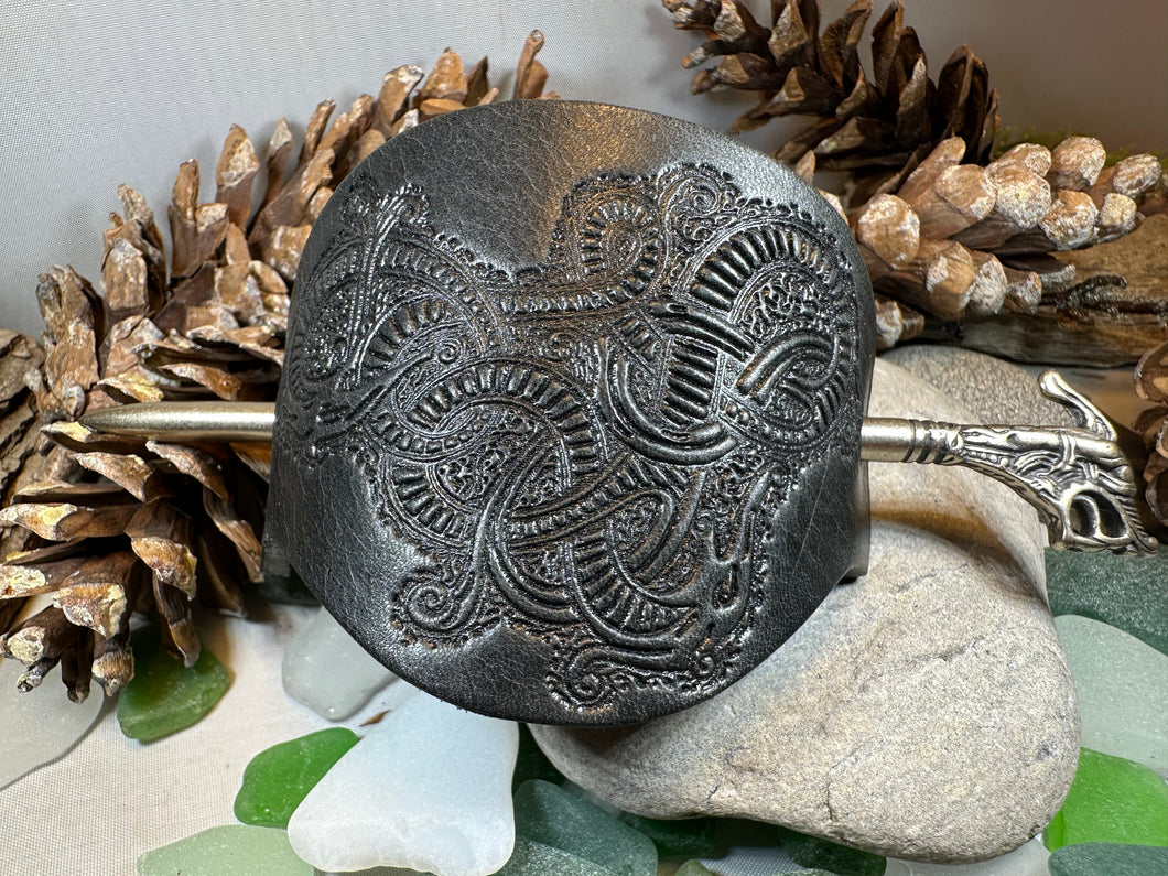 Celtic Dragon Leather Hair Slide