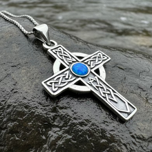 Load image into Gallery viewer, Rhys Opal Celtic Cross Necklace
