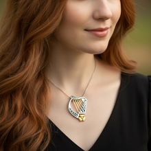 Load image into Gallery viewer, Golden Celtic Irish Harp Necklace in Sterling Silver
