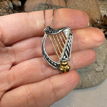 Load image into Gallery viewer, Golden Celtic Irish Harp Necklace in Sterling Silver
