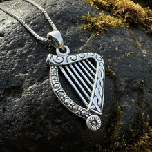 Load image into Gallery viewer, Cinnia Celtic Harp of Ireland Necklace in Sterling Silver
