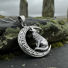 Load image into Gallery viewer, Nocturn Wolf Moon Necklace in Sterling Silver
