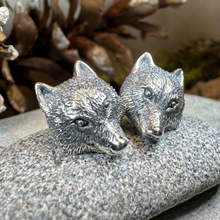 Load image into Gallery viewer, Forest Song Wolf Post Earrings in Sterling Silver
