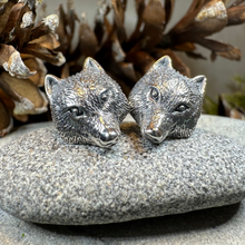 Load image into Gallery viewer, Forest Song Wolf Post Earrings in Sterling Silver
