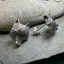 Load image into Gallery viewer, Forest Song Wolf Post Earrings in Sterling Silver
