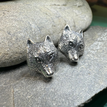 Load image into Gallery viewer, Forest Song Wolf Post Earrings in Sterling Silver
