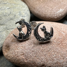 Load image into Gallery viewer, Celtic Cat &amp; Crescent Moon Stud Earrings

