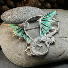 Load image into Gallery viewer, Meadowdancer Sterling Silver Dragon Brooch - Handmade in Scotland
