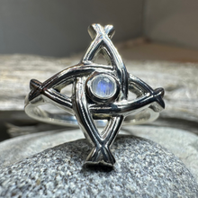 Load image into Gallery viewer, Moonstone Saint Brigid's Cross of Ireland Ring
