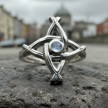 Load image into Gallery viewer, Moonstone Saint Brigid's Cross of Ireland Ring
