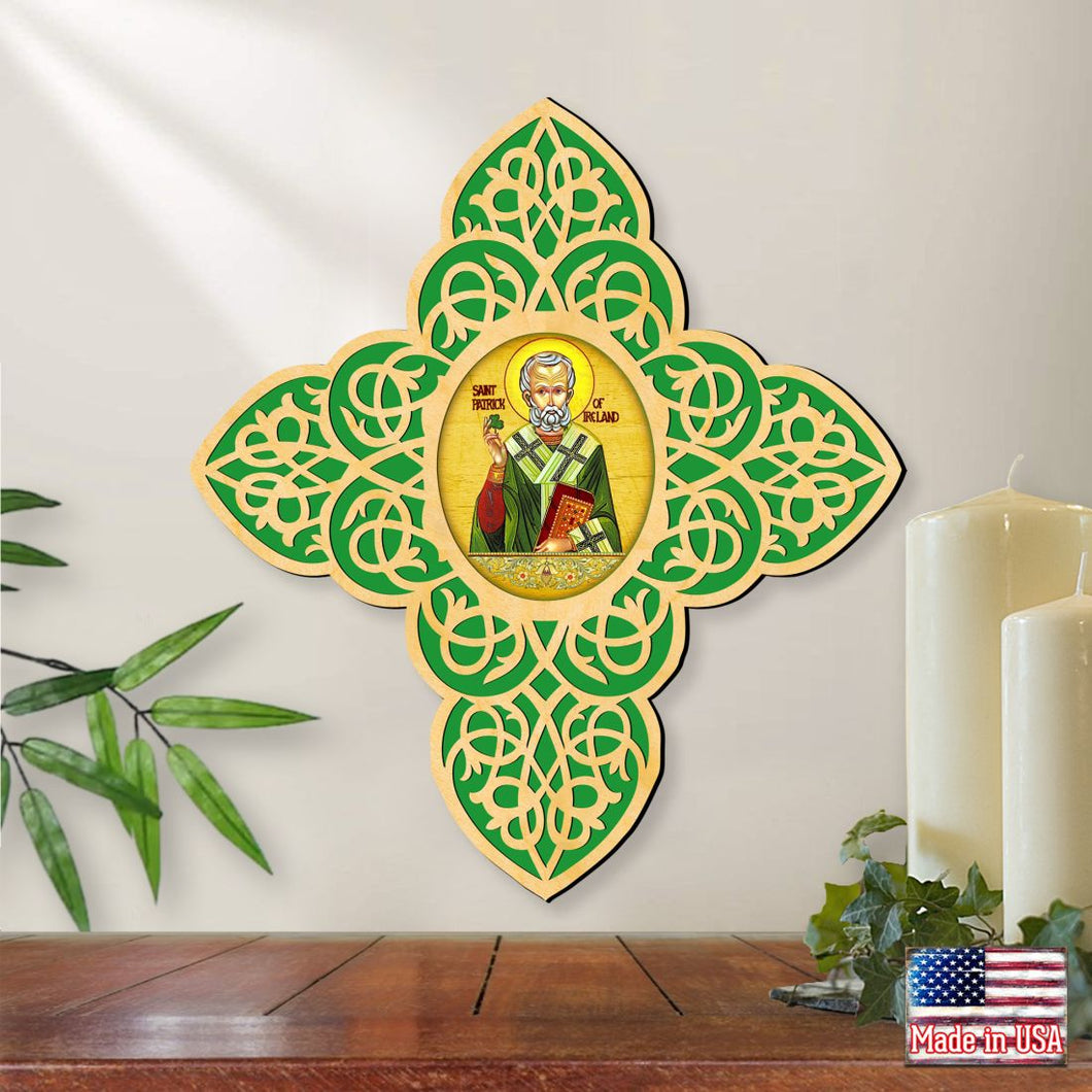 Saint Patrick Filigree Wooden Cross by Museum Icons - Celtic Decor