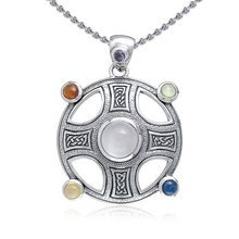 Load image into Gallery viewer, Celtic Knotwork Harmony Cross Necklace with Gemstones
