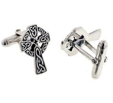 Load image into Gallery viewer, Celtic Knot Sun Cross Cufflinks Sterling Silver Cuff Links
