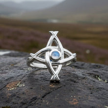 Load image into Gallery viewer, Moonstone Saint Brigid's Cross of Ireland Ring
