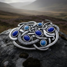 Load image into Gallery viewer, Lapis Blue Celtic Dragon Brooch
