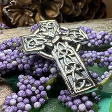 Load image into Gallery viewer, Celtic Cross Dove of Peace Brooch in Sterling Silver
